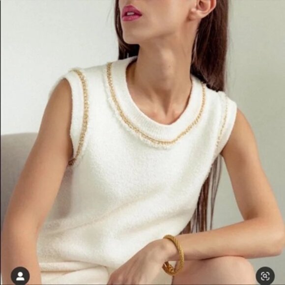 Maje Mozel Ivory Cropped Chain Trim Top Size 2 - Picture 1 of 12